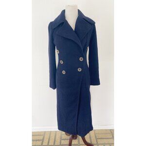 Free People Brixton Ribbed Pea Coat Jacket Navy Blue Wool Blend